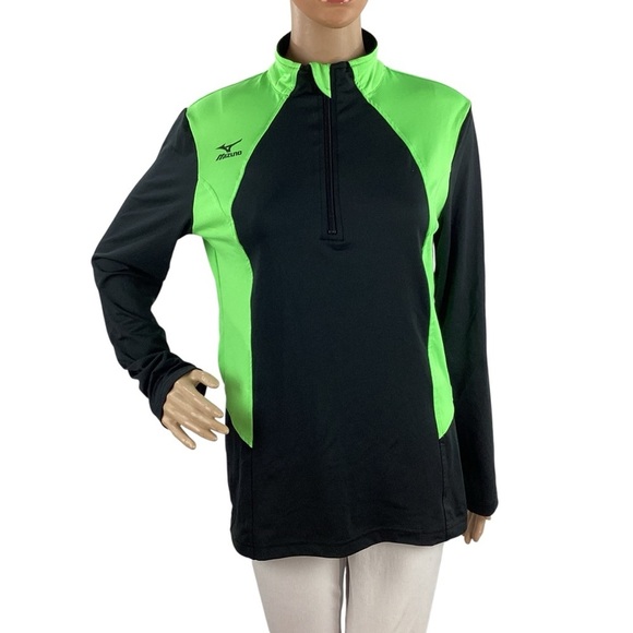 Mizuno DryLite Excel 1/2 Zip Volleyball Pullover Black Green Small - Picture 1 of 6